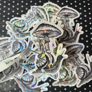 Sticker holographique Cottagecore insecte fée champignon escargot