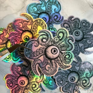 Sticker holographique étrange, tentacule, pieuvre, monstre gothique steampunk