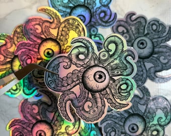Weird Octopus Tentacle Eye Monster Gothic Steampunk Holographic Sticker