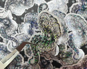 Weird Octopus Tentacle Clam Monster Gothic Steampunk Holographic Sticker