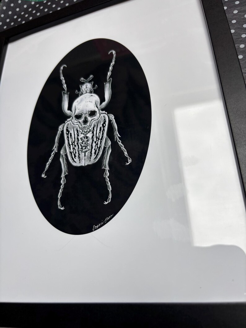 Illustrated A4 Goliath Beetle Gothic Skull Entomology Bug Wall Art ...
