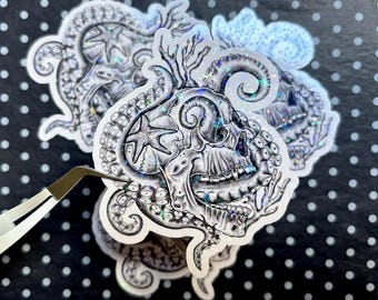 Octopus Skull Tentacle Monster Gothic Steampunk Holographic Sticker