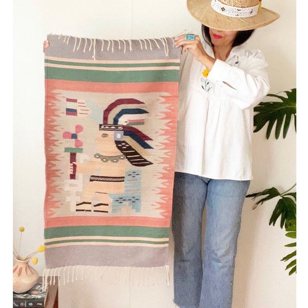 Vintage Southwestern Wool Rug / Aztec Area Rug / Native American Textile / Southwest Home Decor