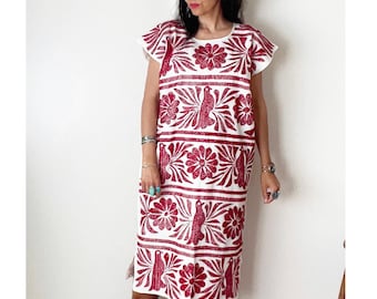 Vintage Oaxacan Huipil Dress / Cross Stitched Embroidered Mexican Huipil / S / M /