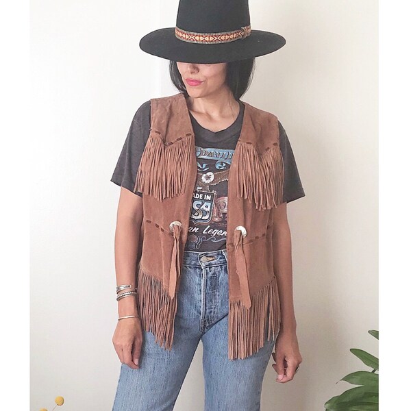 Vintage 70s Suede Fringe Vest / Western Woodstock Hippy Vest / S /