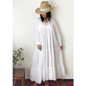 Mexican Gauze Maxi Dress / White Bohemian Dress / M / L /
