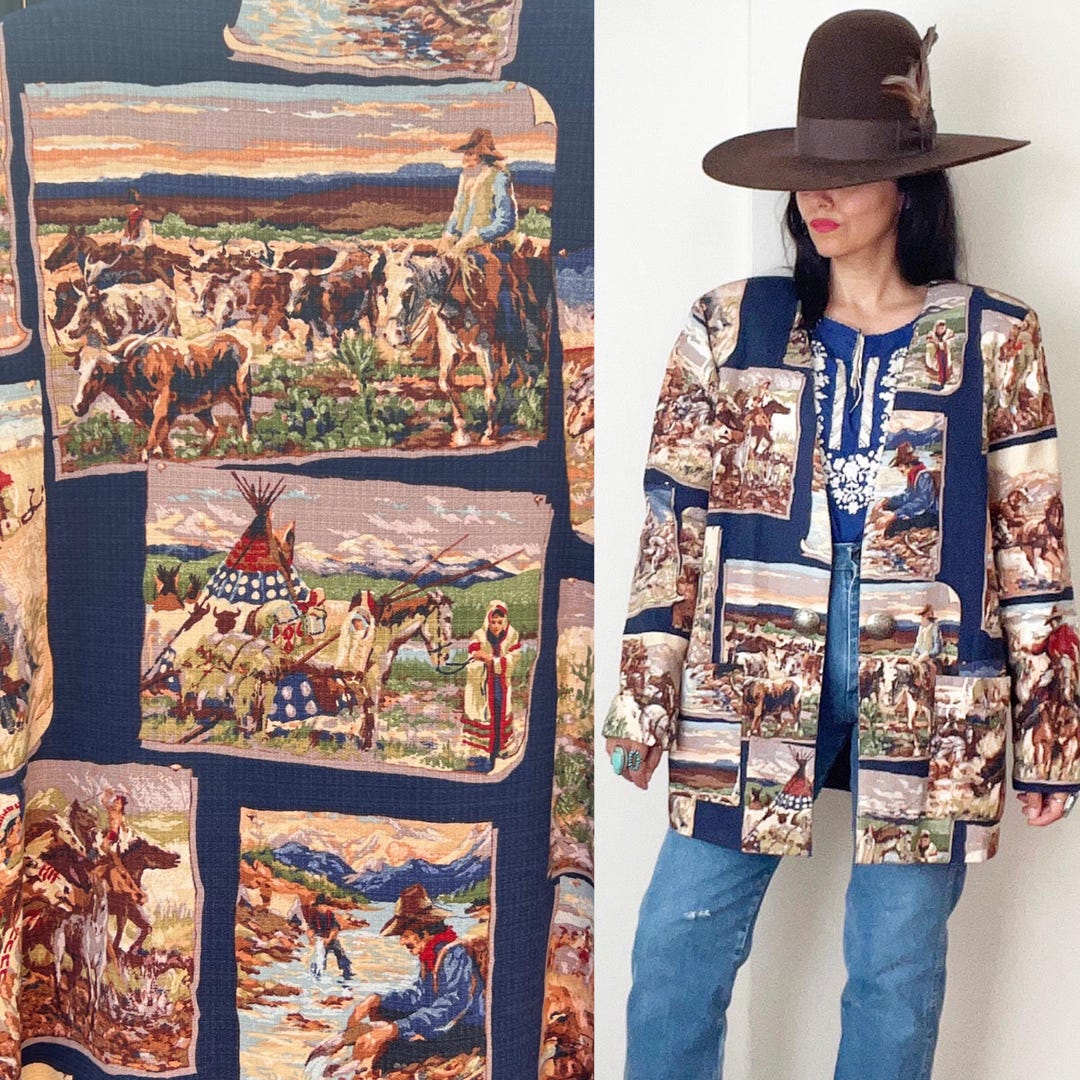 Vintage Southwestern Cropped Jacket, Country Western Jacket L