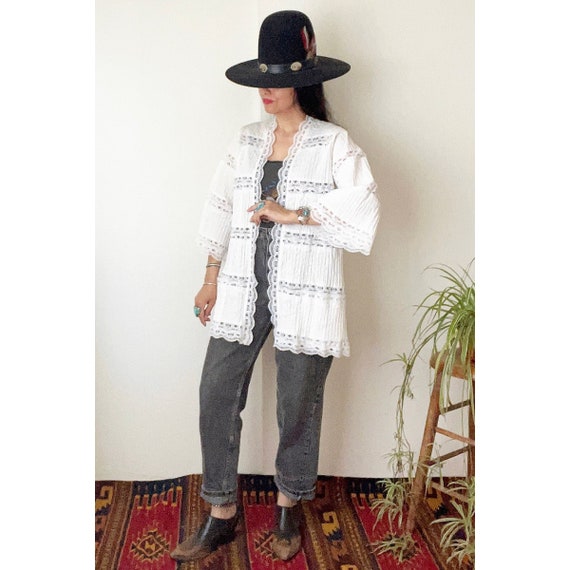 Vintage Mexican Pin Tucked Jacket / Ethnic White … - image 1