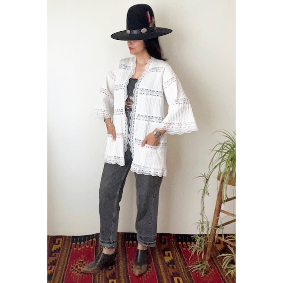 Vintage Mexican Pin Tucked Jacket / Ethnic White … - image 2