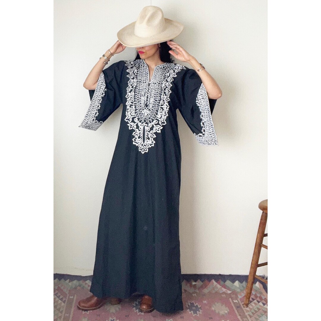 Vintage 70s Kaftan / Angel Sleeve Maxi Dress / 1970s Bohemian Hippy ...