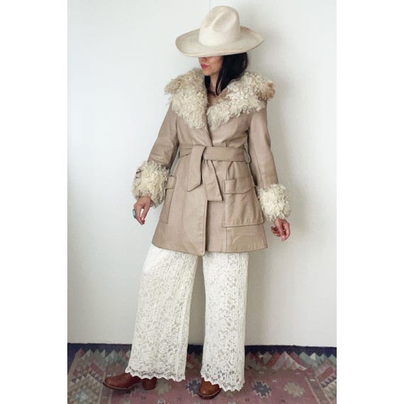Vintage Penny Lane Coat / 1970s Curly Lambs Fur & LeatherJacket / Bohemian Hippy Coat / S /