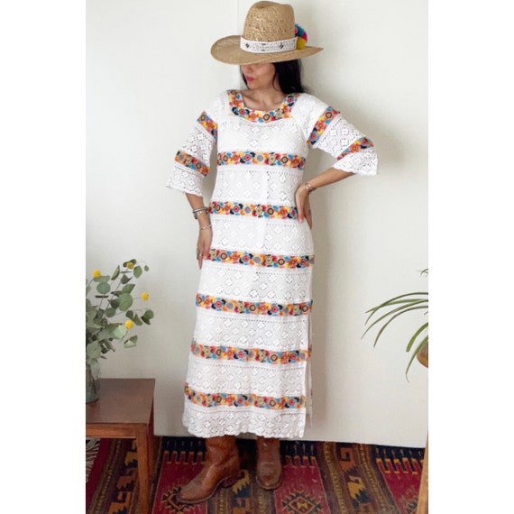 Vintage Mexican Crochet Maxi Dress / Ethnic Bohem… - image 2