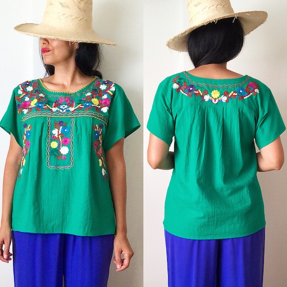 Vintage Mexican Embroidered Blouse / Oaxaca Blouse