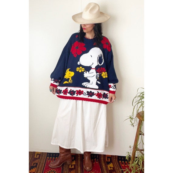 Vintage Snoopy Knit Pullover Sweater / 80s 90s Pe… - image 1