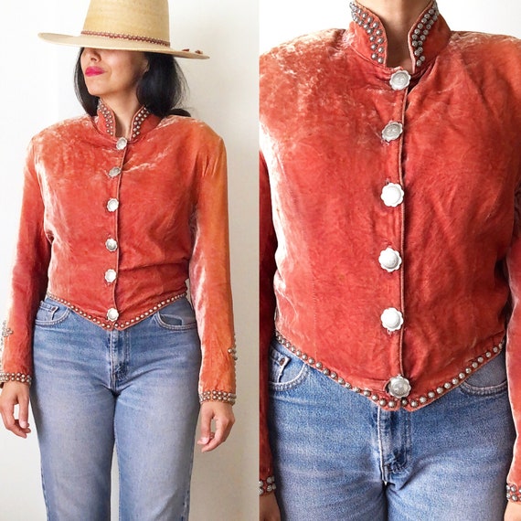 Vintage 80's Velvet Western Texas Blouse Jacket /
