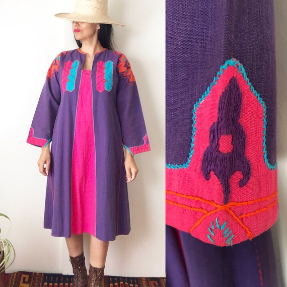 Vintage 70's Josefa Mexican Kaftan Dress / 70's Et