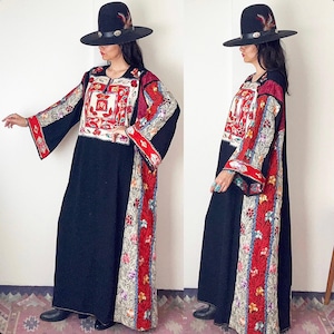 Vintage Palestinian Thobe Kaftan / Afghan Style Caftan / Tribal Maxi Dress /. Ethnic Embroidered Folk Dress / Middle Eastern / L / XL
