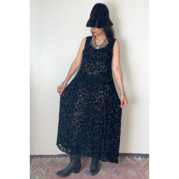 Vintage 1990s Burnout Maxi Dress / Goth Grunge Gy… - image 3