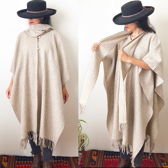 Mexican Wool Poncho / Ethnic Handwoven Poncho