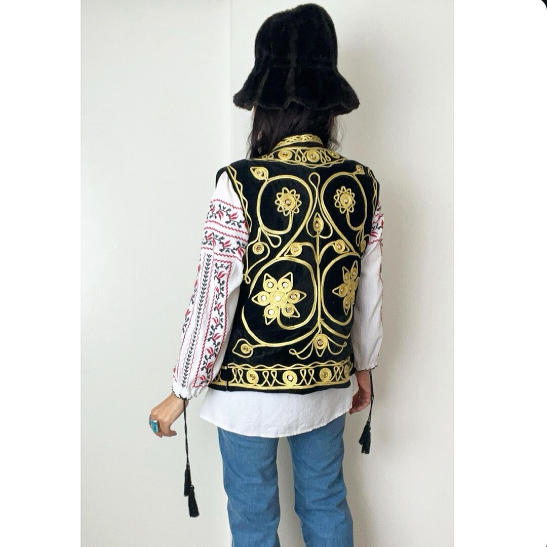 Vintage Velvet Soutache Mirrored Waistcoat / 1970s Afghan Style