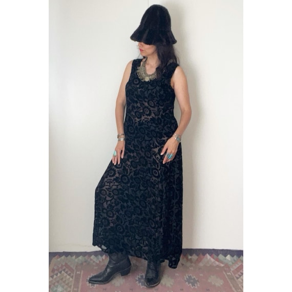 Vintage 1990s Burnout Maxi Dress / Goth Grunge Gy… - image 2