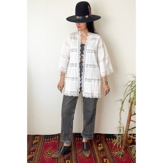Vintage Mexican Pin Tucked Jacket / Ethnic White … - image 3