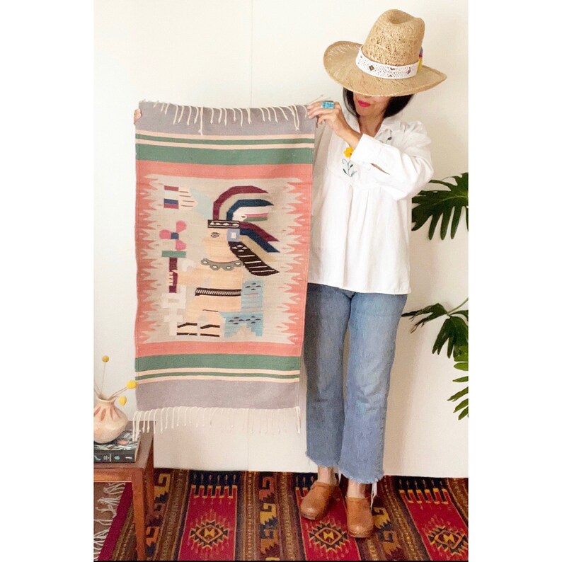 Vintage Southwestern Wool Rug / Aztec Area Rug / Native American Textile / Southwest Home Decor