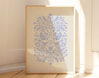April Birth Flower Art Print: Daisy & Sweet Pea Linocut Design
