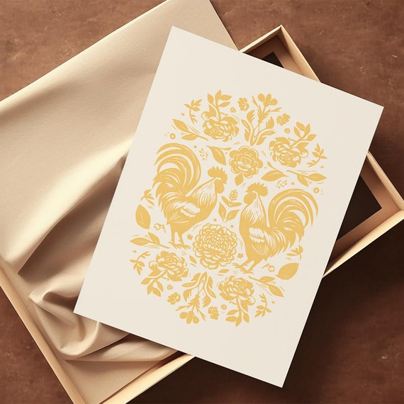 November Birth Flower Art Print: Chrysanthemum Rooster Design (Unframed)