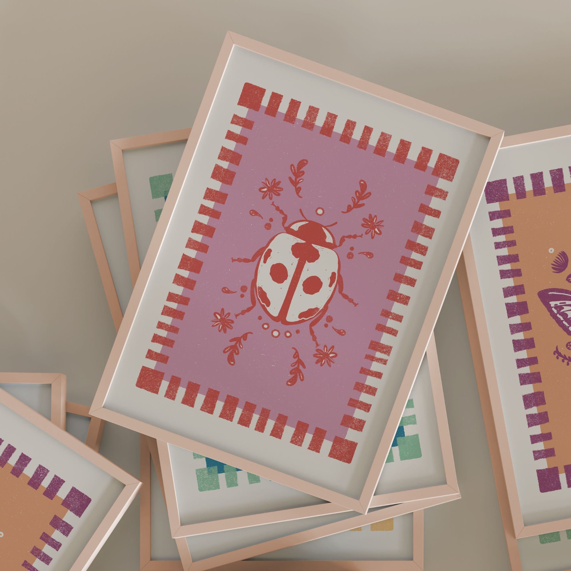 Ladybug Art Print: Block Print-inspired Nature Wall Decor - Etsy