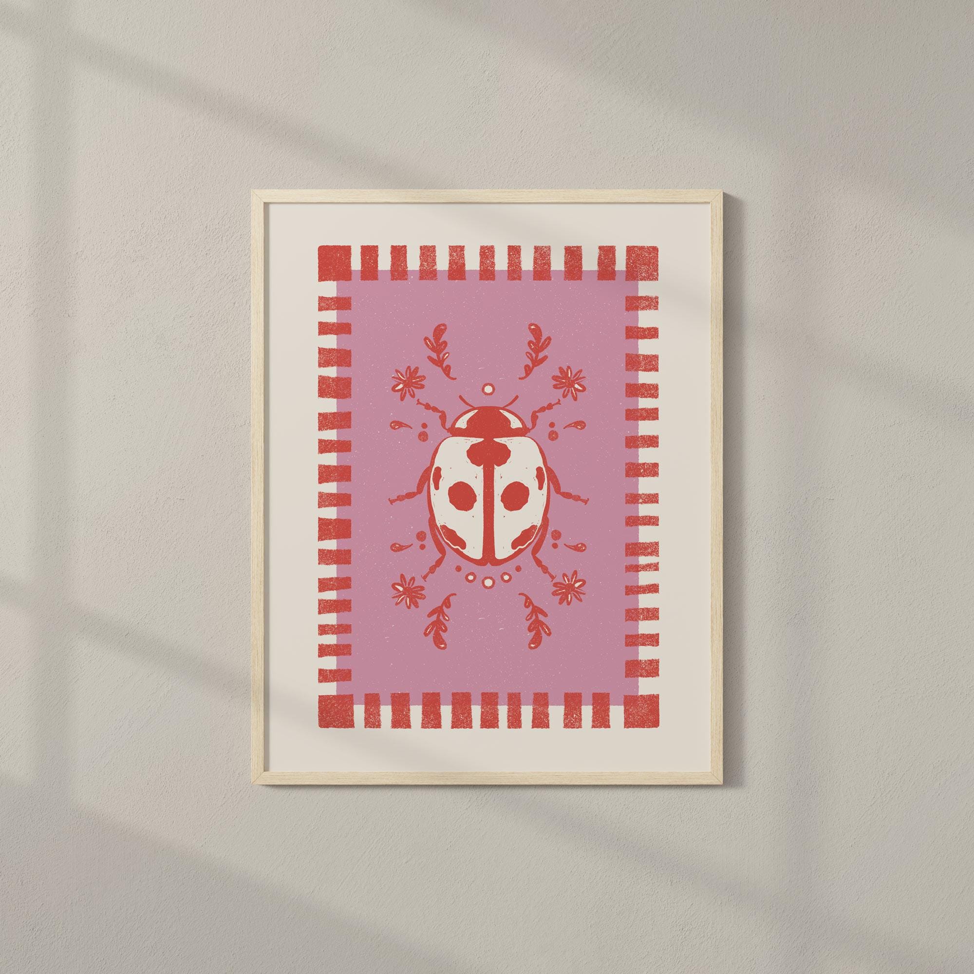Ladybug Art Print: Block Print-inspired Nature Wall Decor - Etsy