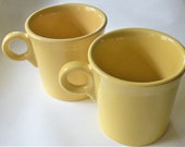 Yellow Fiesta Cups, Fiestaware Cups, Pair of Yellow Mugs, Tom and Jerry Mugs, Yellow Coffee Mugs, Classic Ring Handle, Classic Yellow Cups