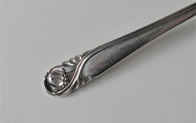 Art Deco Pattern Sterling Silverware Dinner Fork Spring Glory International Silver 7 34 inches Pierced Handle Sterling Cutlery 1942