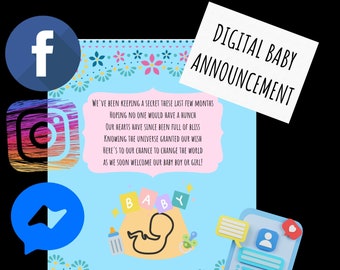 Anuncio de bebé, anuncio de embarazo, plantilla descargable digital, anuncio de bebé en redes sociales, Instagram, Facebook, Redes Sociales