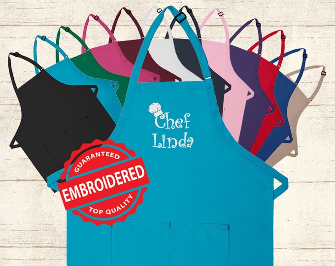 Personalized Apron Embroidered Chef Any Name Design Add a Name