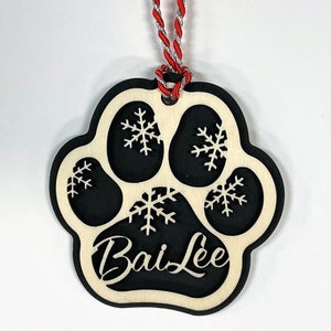 Personalized Laser Cut Dog Paw Print Ornament