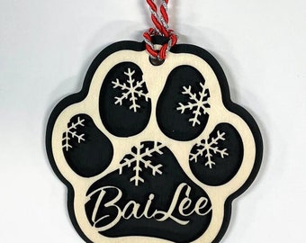 Personalized Laser Cut Dog Paw Print Ornament