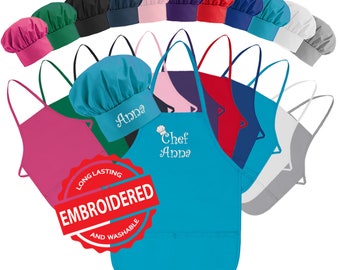 Personalized Child Apron Embroidered Chef Any Name Design CHILD Apron and Hat Set Add a Name