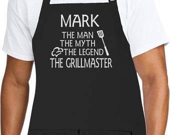 Made in USA Personalized Embroidered Custom Premium Kitchen Apron Man Myth Legend Grillmaster Men Dad Father's Day Grilling Gift BBQ Grill