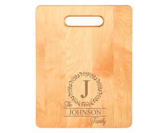 Laser Engraved Family Monogram 4 Cutting Board (Rectangle or Paddle Shaped Options)
