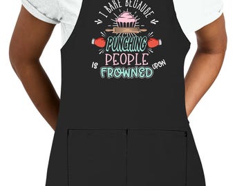 Funny Baking Kitchen Apron with Pockets, I Bake Because Punching People Design, Adjustable Neck Strap, Perfect for Cooking, BBQ, Grilling