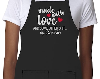 Made in the USA Personalized Embroidered Premium Made with Love Chef Apron for Men Women Fathers Mothers Day Kitchen BBQ Grilling Gift