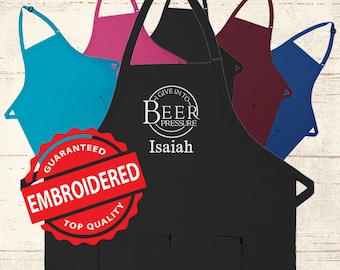 Personalized Apron Embroidered Beer Pressure Design Add a Name