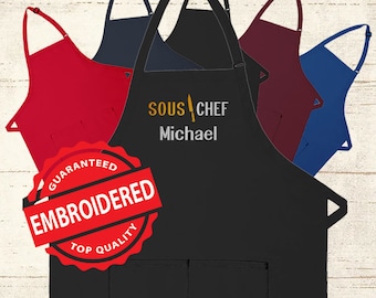 Personalized Apron Embroidered Sous Chef Design Add a Name