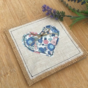 Liberty fabric card, liberty heart card, liberty lover card, greetings card for her, birthday card, appliqué fabric card, note card,