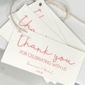 Etiquetas de presente personalizadas para casamento | Obrigado por comemorar conosco | Etiqueta personalizada para festa de noivado, casamento, ensaio, jantar, festa