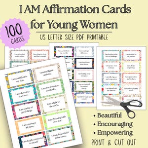 100 cartes d'affirmations positives pour jeunes femmes, cartes d'affirmations Je suis à imprimer