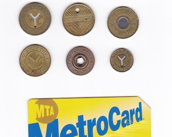 Complete Set of 6 NYC Subway Tokens NYCTA MTA New York City Transit Authority 1950-2003 w/ Metrocard
