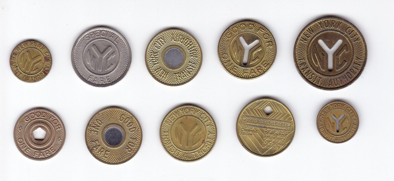 Complete Set of 10 NYC Subway Tokens High Grade NYCTA MTA New York City