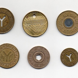 Complete Set of 6 NYC Subway Tokens NYCTA MTA New York City Transit Authority 1950-2003